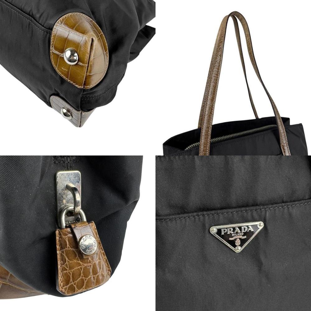 PRADA handbag nylon leather black x brown women's z5665 - Picture 4 of 5